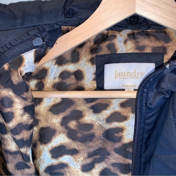 Laundry by Shelli Segal Black Puffer Coat Removable Hood Cheetah Lining sz XS - Picture 7 of 14